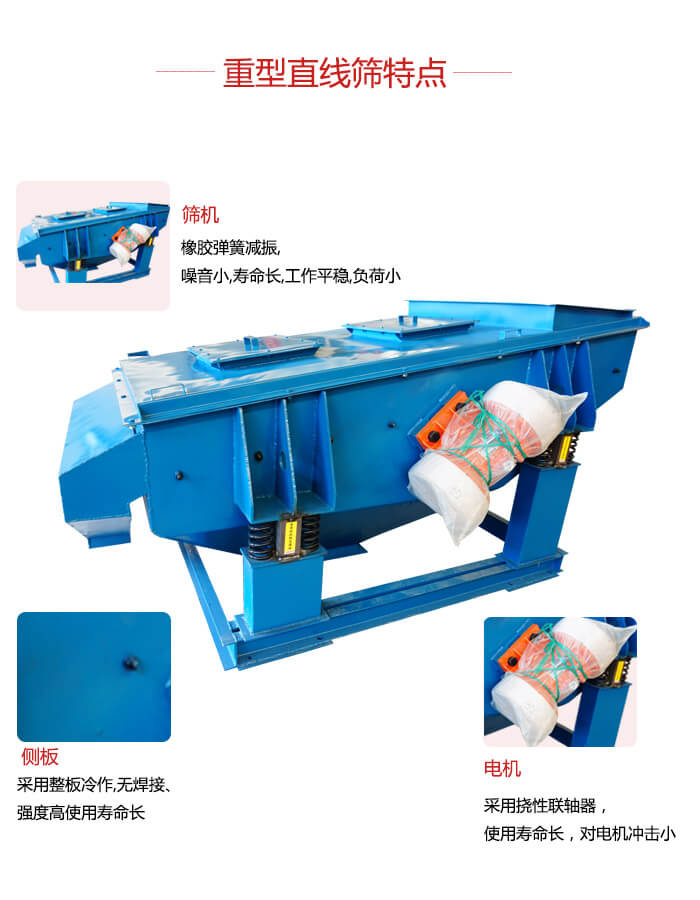 重型直線篩：篩機(jī)，側(cè)板，電機(jī)展示圖