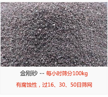 篩分金剛砂每小時(shí)100kg，有腐蝕性，過(guò)16、30、50目篩網(wǎng)