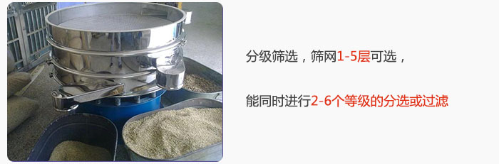 分級篩選，可篩1至5層篩網(wǎng)，能同時進行2至6個等級的分選或過濾