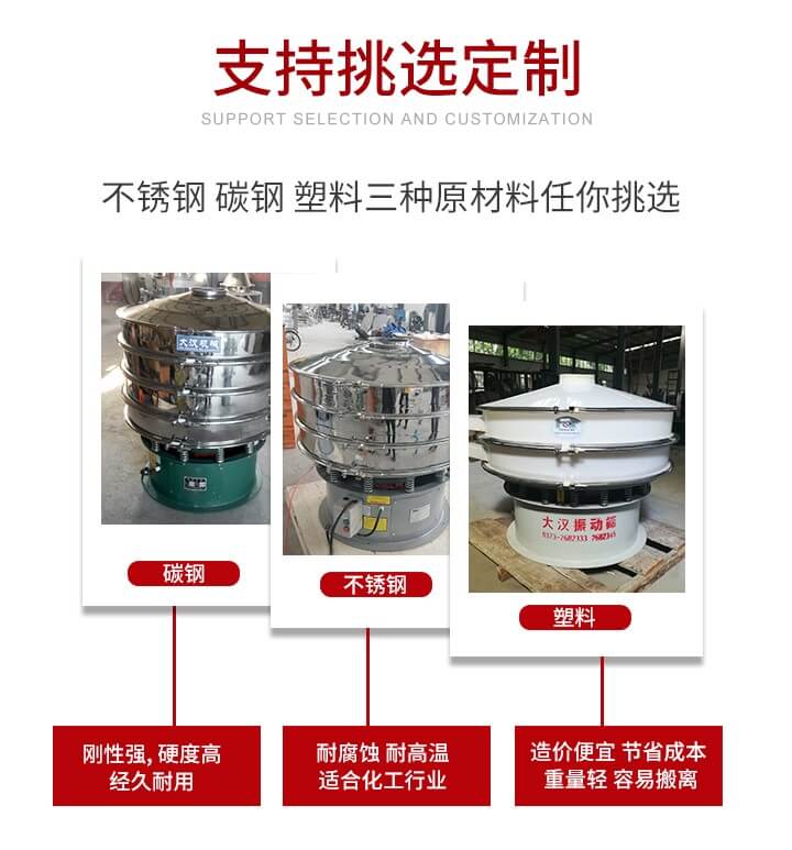 旋振篩可配置一到四層的篩網(wǎng)。旋振篩的篩分效率高，篩分精度高，篩分率高達96%。