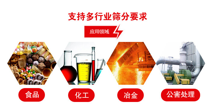 旋振篩適用的行業(yè)：食品行業(yè)，化工行業(yè)，冶金行業(yè)，公害處理等。